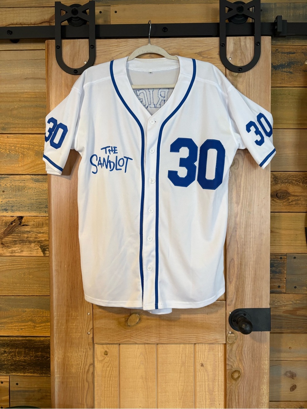 The Sandlot White Baseball Jersey #30 with Blue Trim